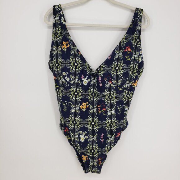Agua Bendita x Target Floral Tile Cheeky One Piece Swinsuit 1X Bathing Suit Navy - Picture 5 of 13